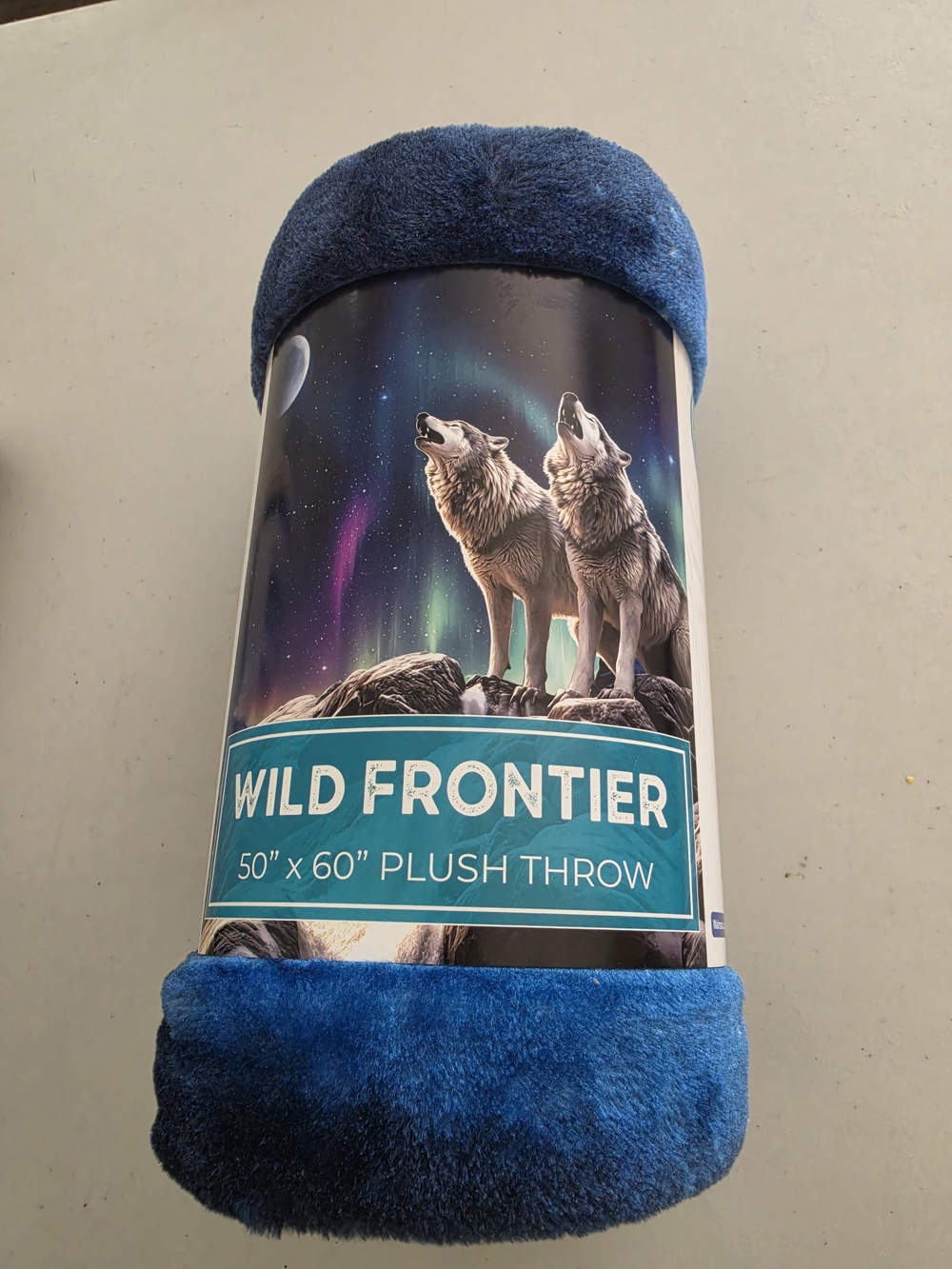 Wild Frontier Plush Throw - Blue Gradient Wolves Design